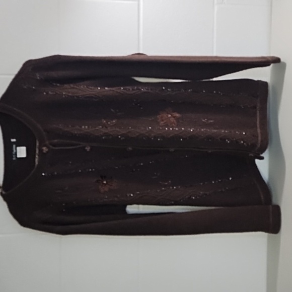 Brown Embellished Mid-Weight Cardigan Button Up Sweater XL - Picture 9 of 12